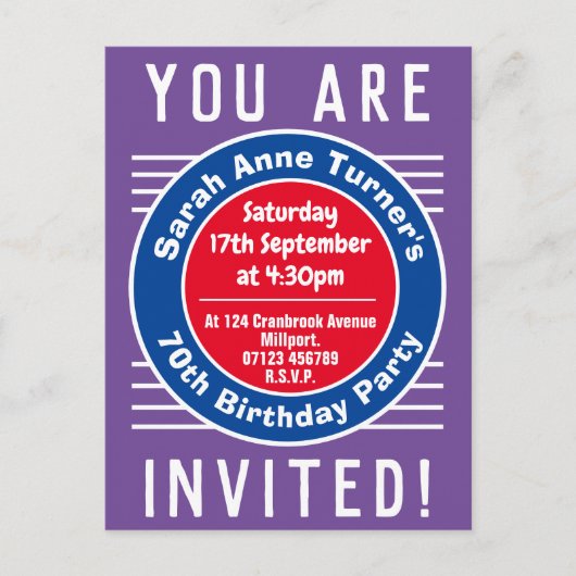 Invitation à la fête du 70e anniversaire (Devant)
