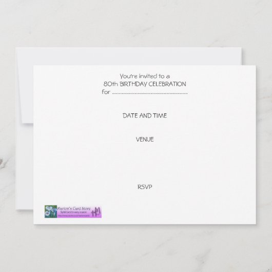 Invitation à la fête du 80e anniversaire (Dos)