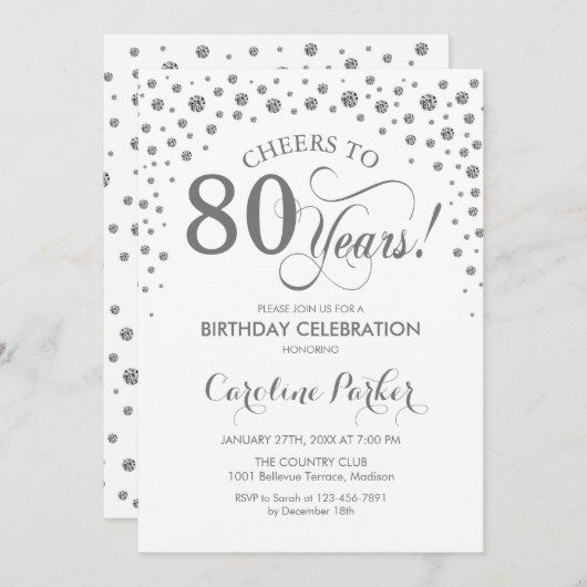 Invitation à la fête du 80e anniversaire - Silver (Devant / Derrière)