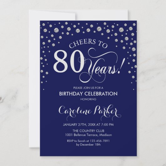 Invitation à la fête du 80e anniversaire - Silver  (Devant)