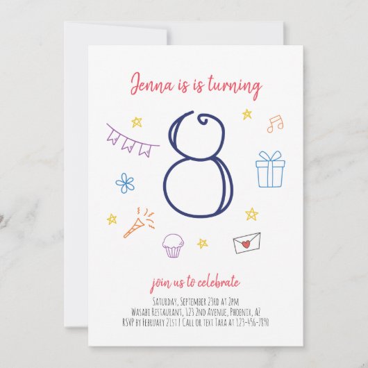 Invitation à la fête du 8e anniversaire (Devant)