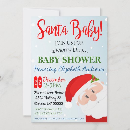 Invitation à la fête du Baby shower de Noël (Devant)