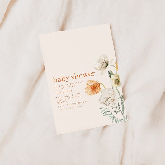 Invitation à la fête du Baby shower Floral Orange 