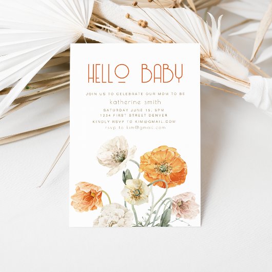 Invitation à la fête du Baby shower Floral Orange 