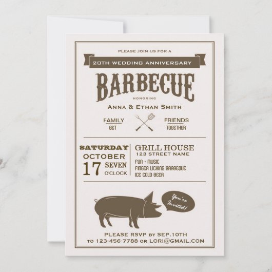 Invitation à la fête du barbecue Mariage (Devant)