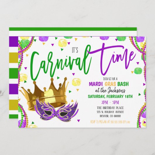 Invitation à la fête du carnaval Mardi Gras (Devant / Derrière)