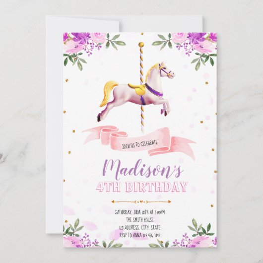 Invitation à la fête du carrousel de fleurs violet (Devant)