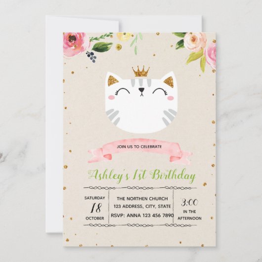 Invitation à la fête du chat princesse (Devant)