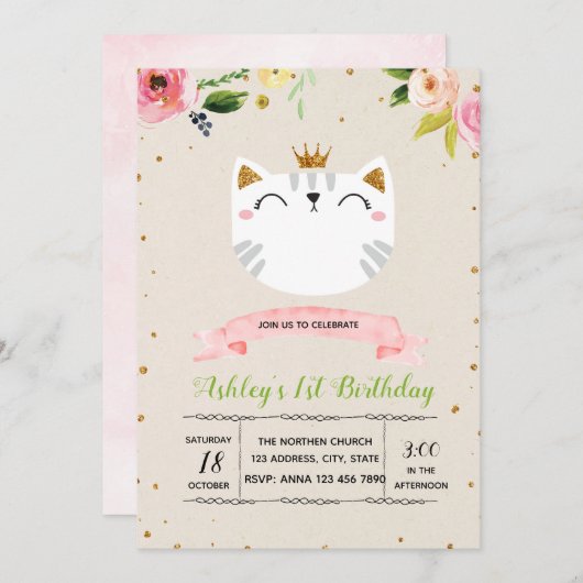 Invitation à la fête du chat princesse (Devant / Derrière)