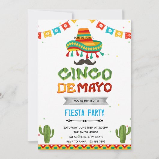Invitation à la fête du Cinco de mayo (Devant)