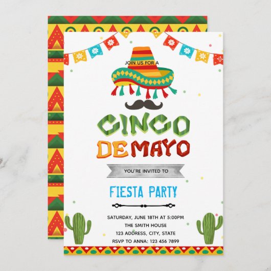 Invitation à la fête du Cinco de mayo (Devant / Derrière)