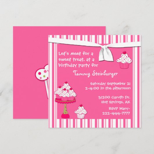Invitation à la Fête du Cupcake (Devant / Derrière)