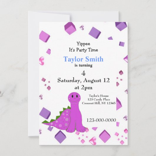 Invitation à la fête du dinosaure violet (Devant)