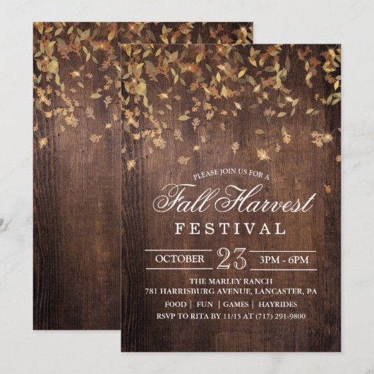 Invitation à la fête du festival de récolte d'auto (Devant / Derrière)