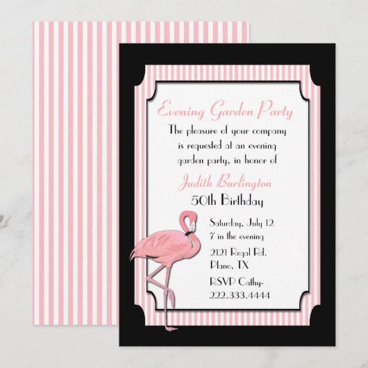 Invitation à la fête du Flamant rose rose et noir (Devant / Derrière)