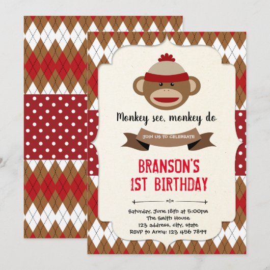 Invitation à la fête du garçon de singe (Devant / Derrière)