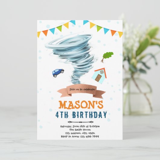 Invitation à la fête du garçon tornade (Debout devant)
