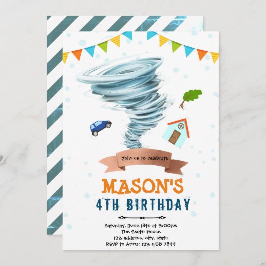 Invitation à la fête du garçon tornade (Devant / Derrière)