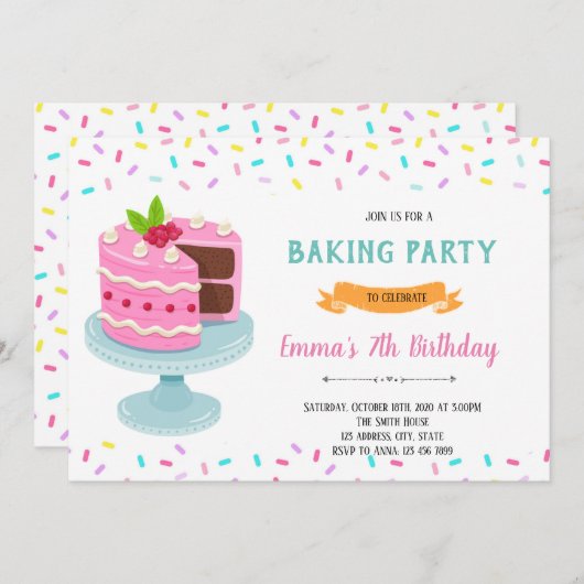 Invitation à la fête du gâteau arc-en-ciel (Devant / Derrière)