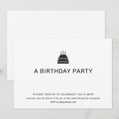 Invitation à la fête du gâteau d'anniversaire noir (Devant / Derrière)