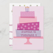 Invitation à la fête du gâteau d'anniversaire rose (Devant / Derrière)