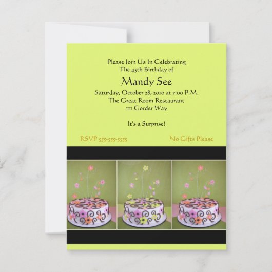 Invitation à la fête du gâteau d'anniversaire vert (Devant)