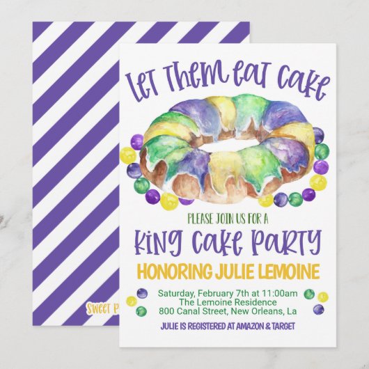Invitation à la fête du gâteau du roi de Mardi Gra (Devant / Derrière)