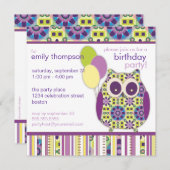 Invitation à la fête du hibou d'anniversaire de Pu (Devant / Derrière)