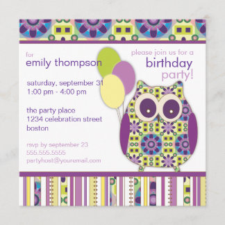 Invitation à la fête du hibou d'anniversaire de Pu