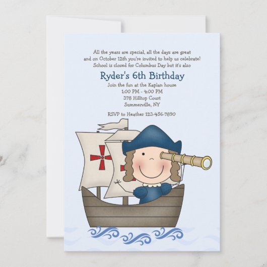 Invitation à la fête du jour de Columbus (Devant)