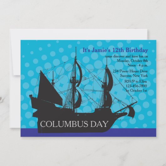 Invitation à la fête du jour de Columbus (Devant)