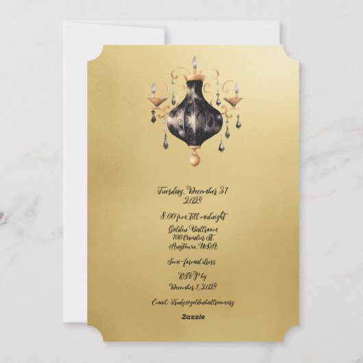 Invitation à la fête du Nouvel An noir et or (Dos)