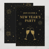 Invitation à la fête du Nouvel An | Noir & Or (Devant / Derrière)