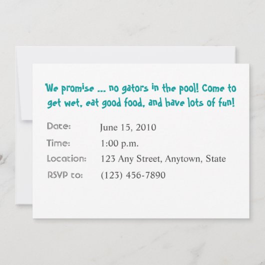 Invitation à la fête du pool (Dos)