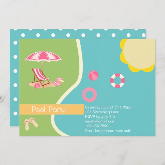 Invitation à la fête du pool (Devant / Derrière)
