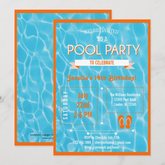 Invitation à la fête du pool (Devant / Derrière)