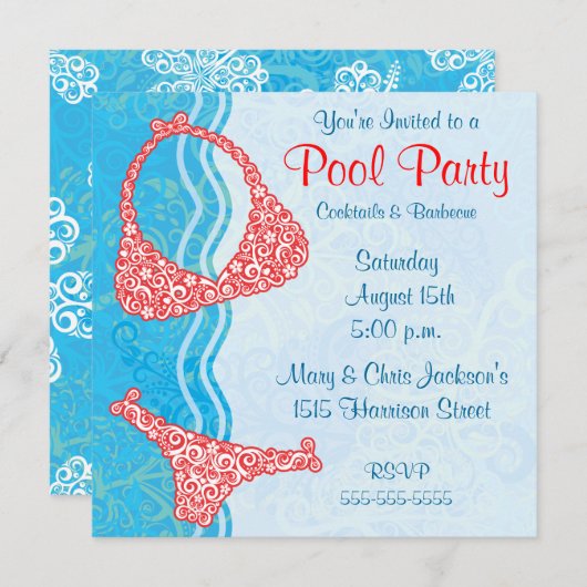 Invitation à la fête du pool (Devant / Derrière)