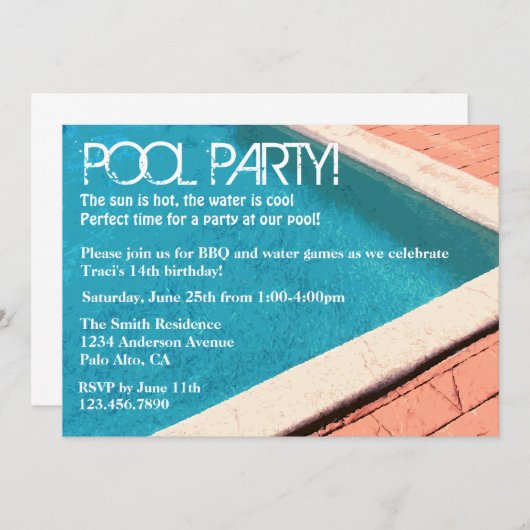 Invitation à la fête du pool (Devant / Derrière)