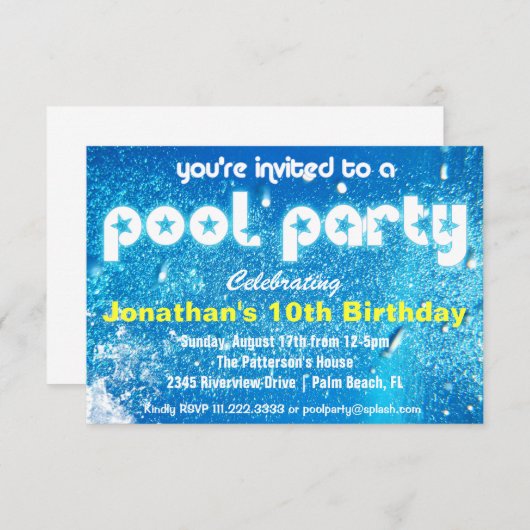 Invitation à la fête du pool Cool (Devant / Derrière)
