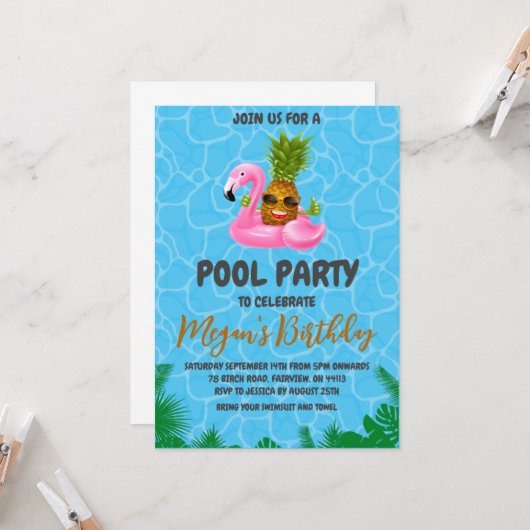 invitation à la fête du pool d'ananas (Devant/Arrière en situation)
