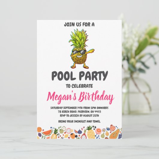invitation à la fête du pool d'ananas (Debout devant)