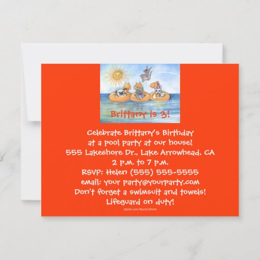 Invitation à la fête du pool d'enfants (Dos)