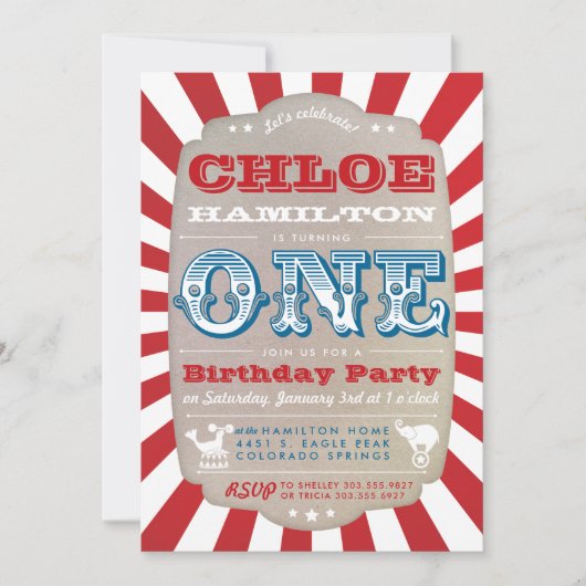 Invitation à la fête du premier anniversaire Cirqu (Devant)