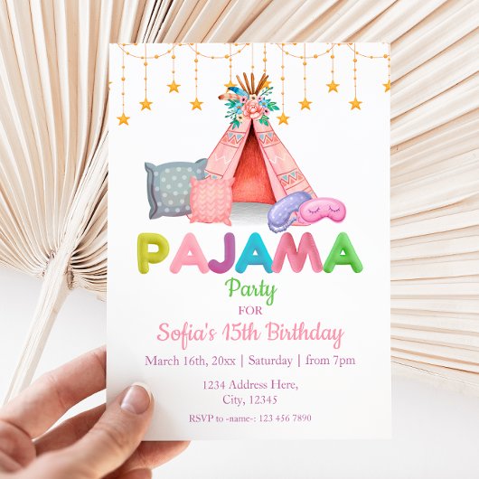 Invitation à la fête du pyjama d'anniversaire