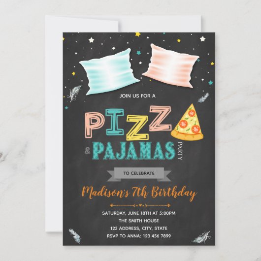 Invitation à la fête du pyjama de pizza (Devant)