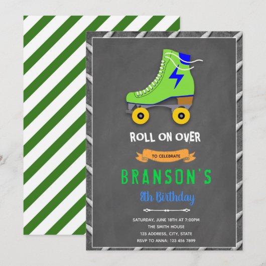 Invitation à la fête du Roller skateboy (Devant / Derrière)
