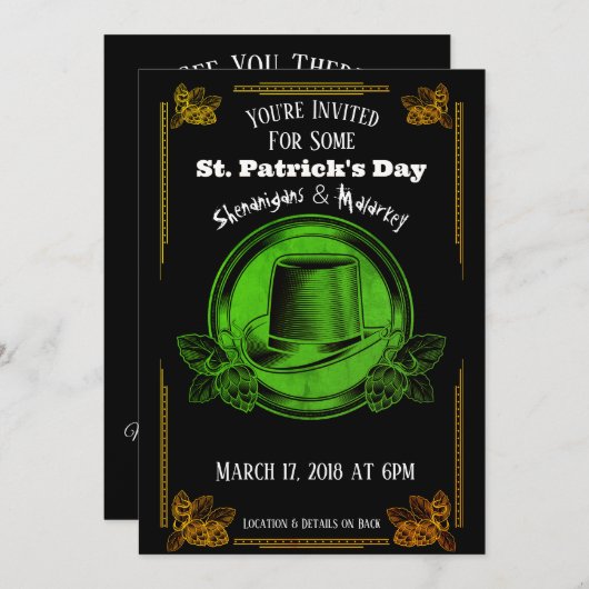 Invitation à la fête du Saint-Patrick Gold vert (Devant / Derrière)