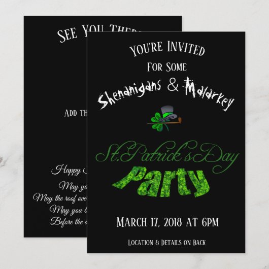 Invitation à la fête du Saint-Patrick Noir - (Devant / Derrière)
