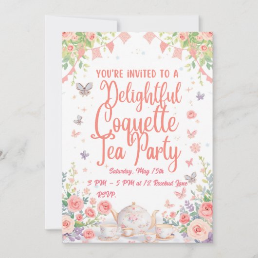 Invitation à la fête du thé Coquette (Devant)
