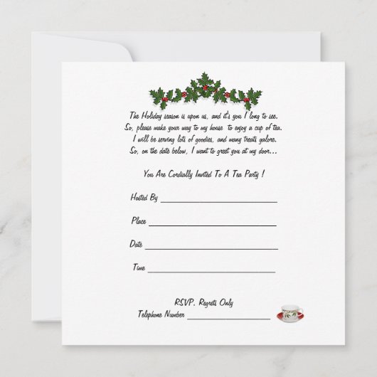 Invitation à la fête du thé de Noël. (Dos)